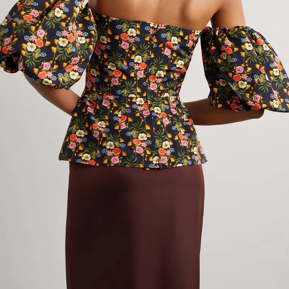 Borgo De Nor Pink and Red Puff Sleeve Bustier Blouse - Picture 3 of 4